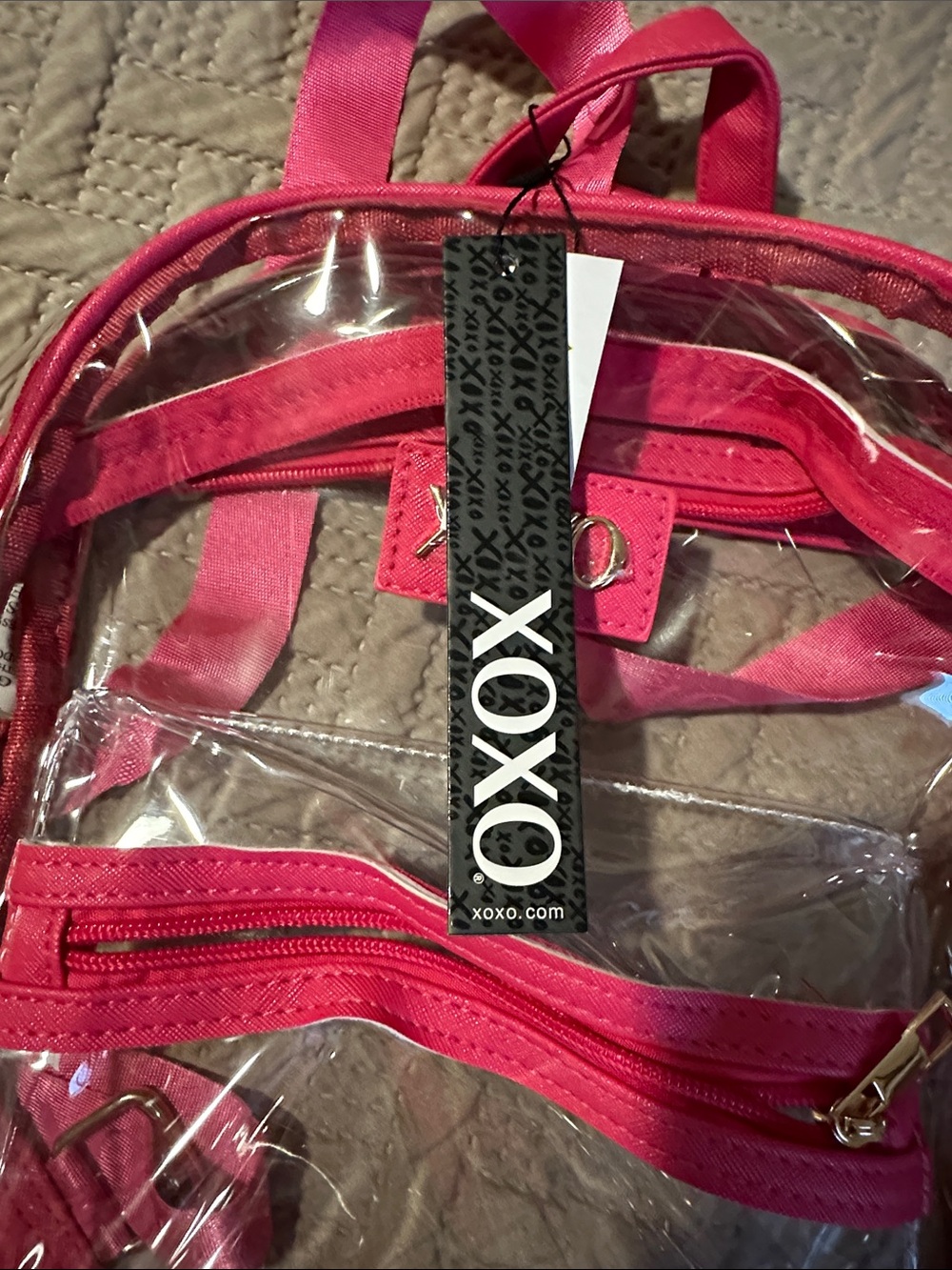 XOXO Clear Backpack with Hot Pink Trim - Picture 2 of 3
